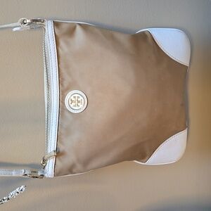 Tory Burch Brown/White Nylon Swingback
